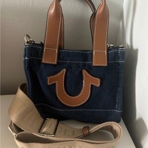 True Religion Blue and Brown Mini Bag with Horseshoe Accent